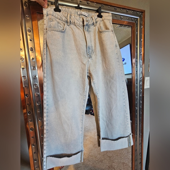 Zara Blue Flare Wide Leg Jeans-Never Wore. No Longer Fit, Wide Leg And Wide Cuff - Picture 4 of 5